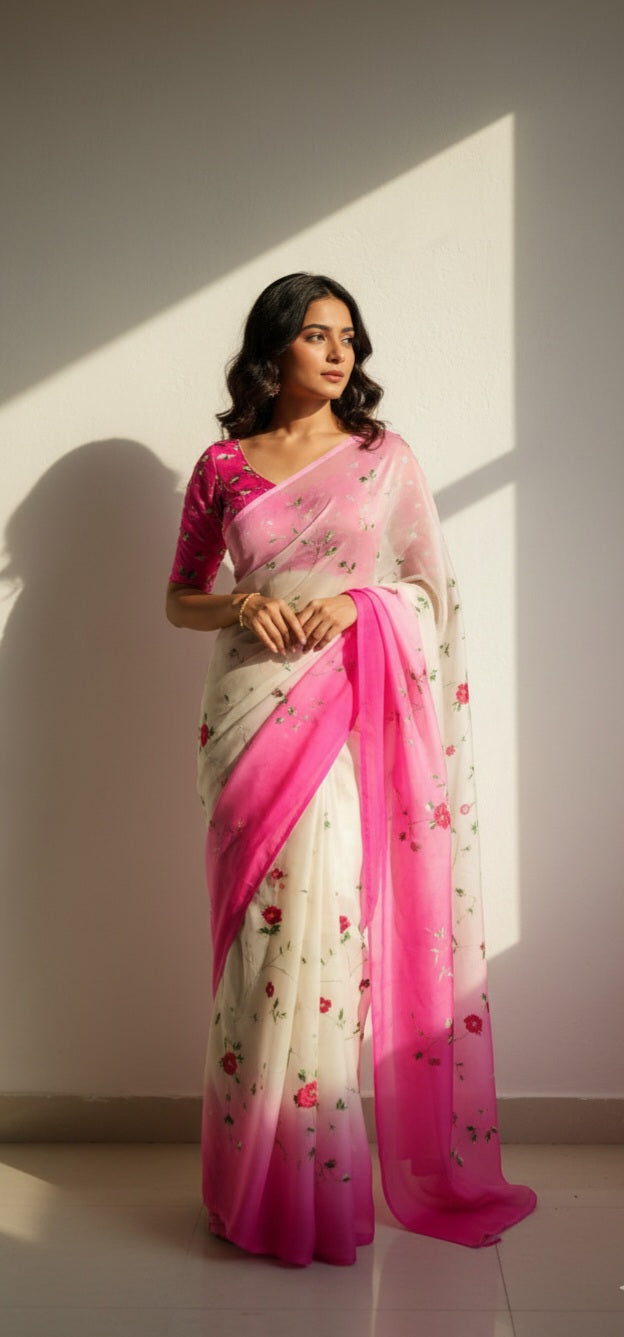 Shaded Jaalwork Saree