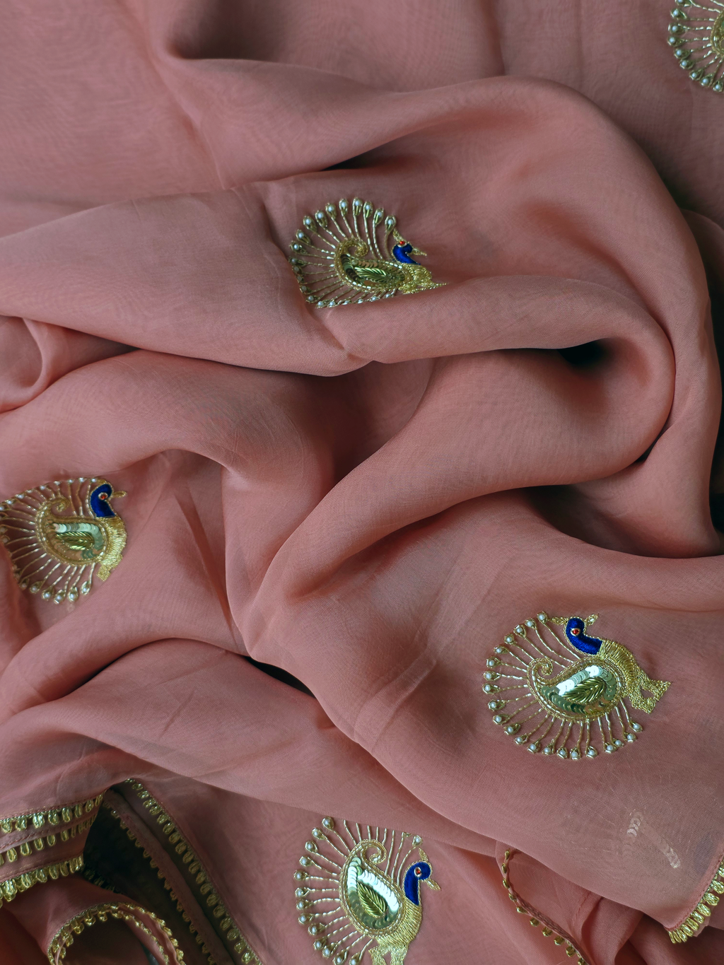 Peach Kalapi Organza Saree