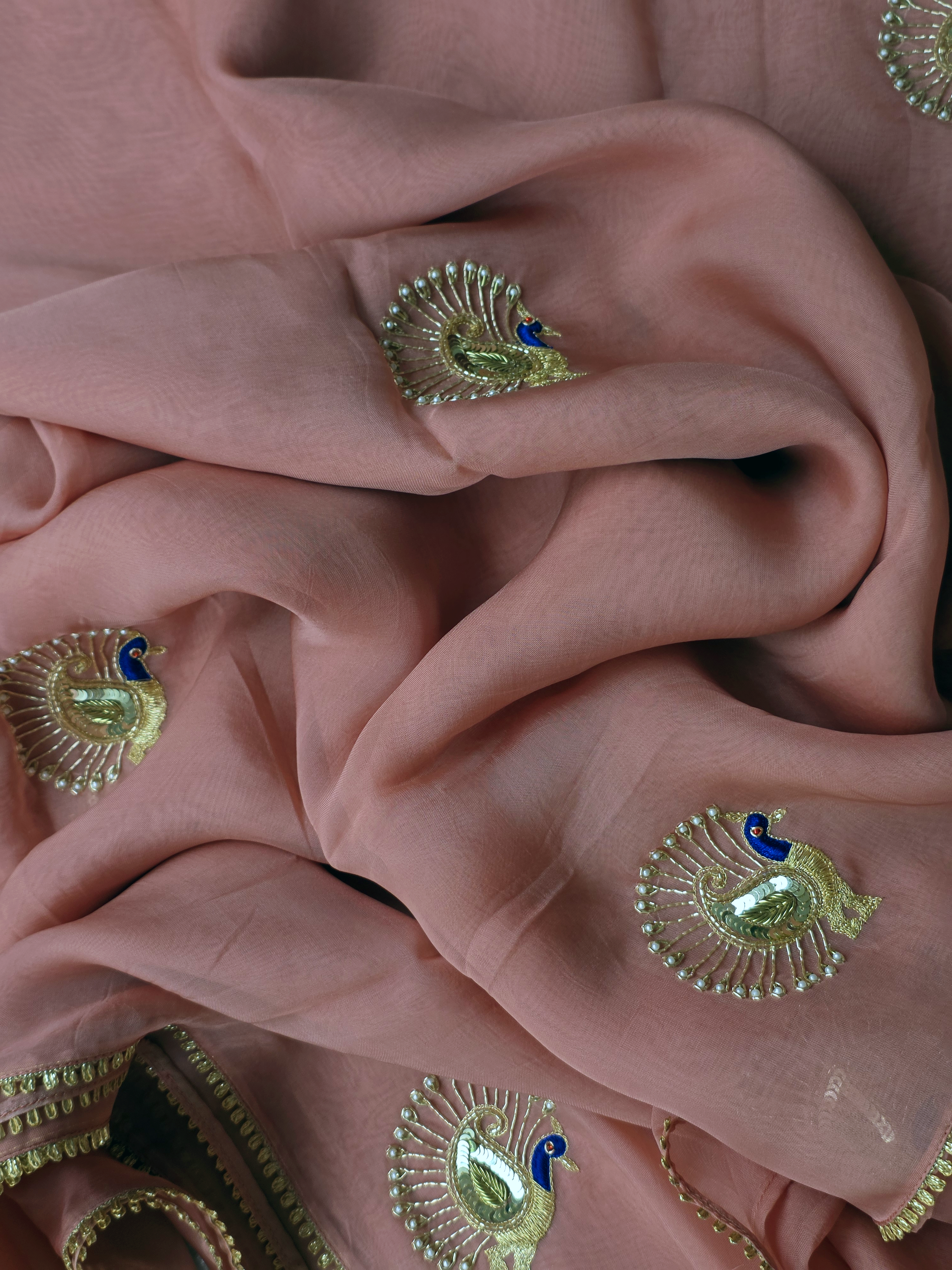 Peach Kalapi Organza Saree