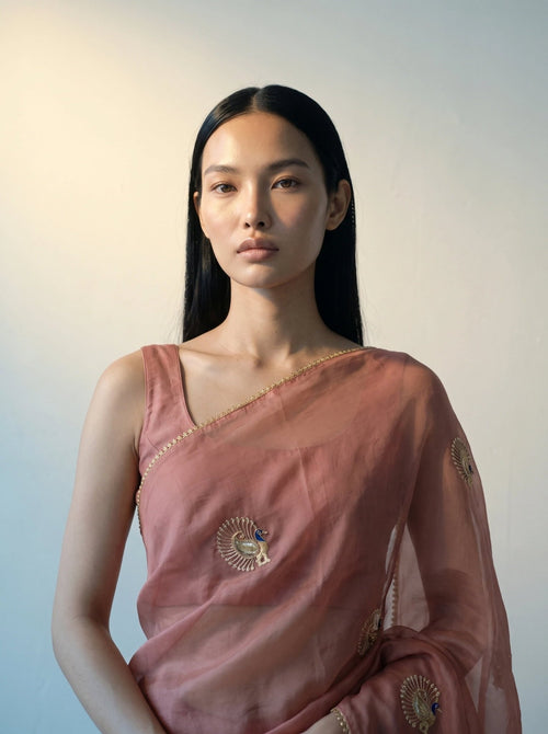 Peach Kalapi Organza Saree - Arsh