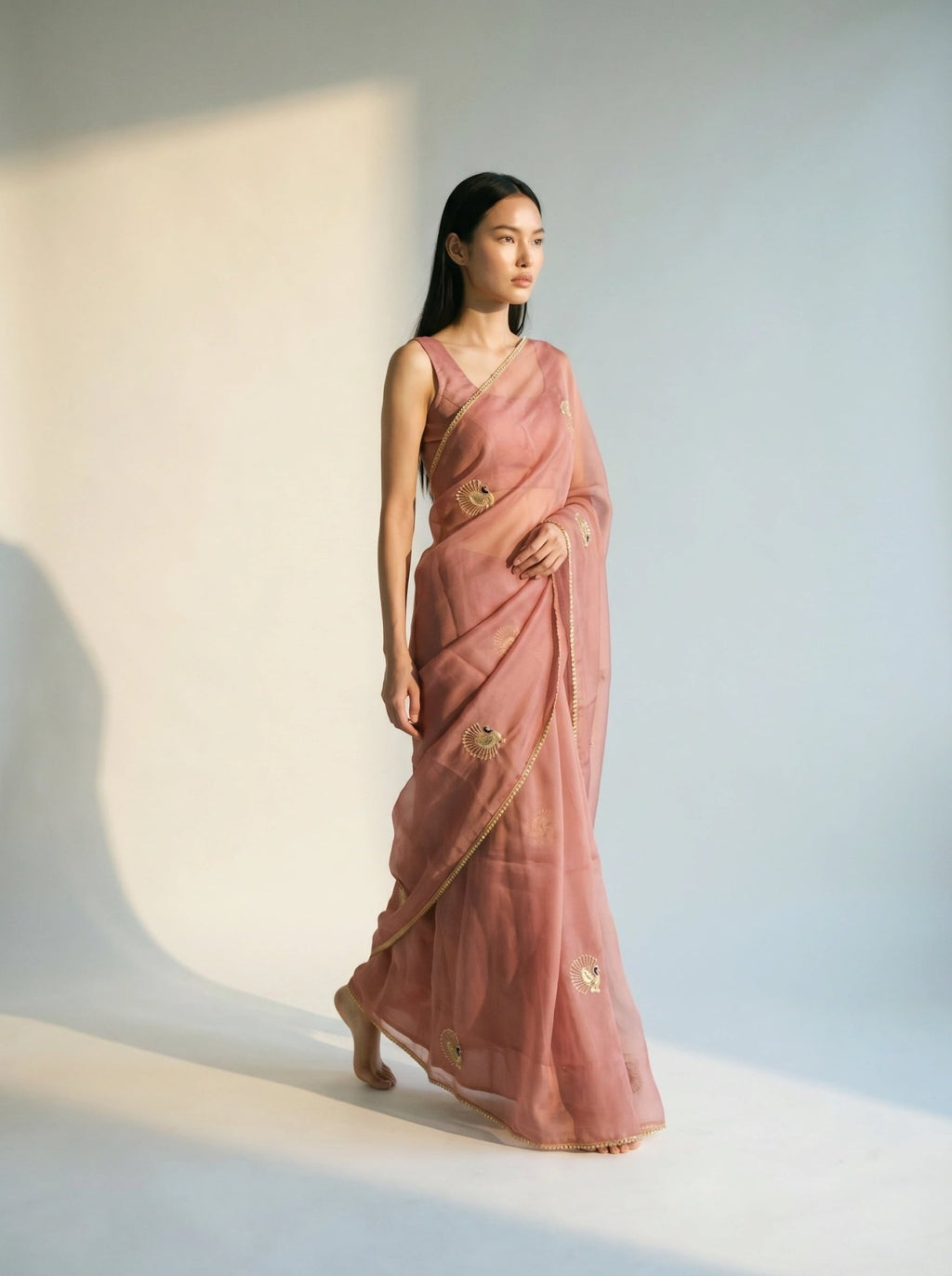 Peach Kalapi Organza Saree - Arsh